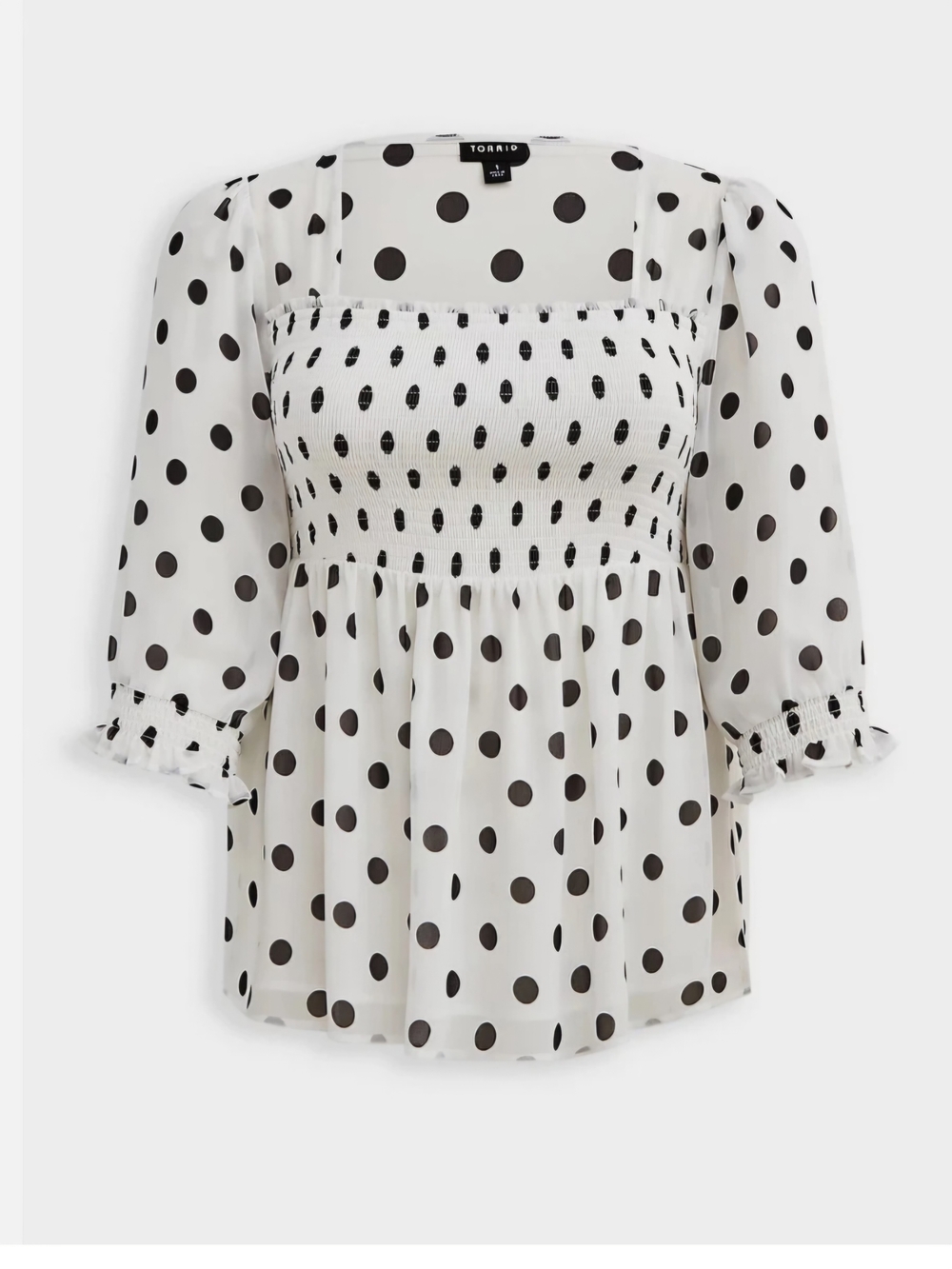 Torrid Babydoll Chiffon Smocked Polka Dot Top. Size 2XL
